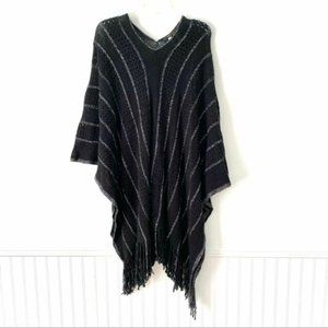 BCBG Max Azria Black Silver Poncho Sweater OS